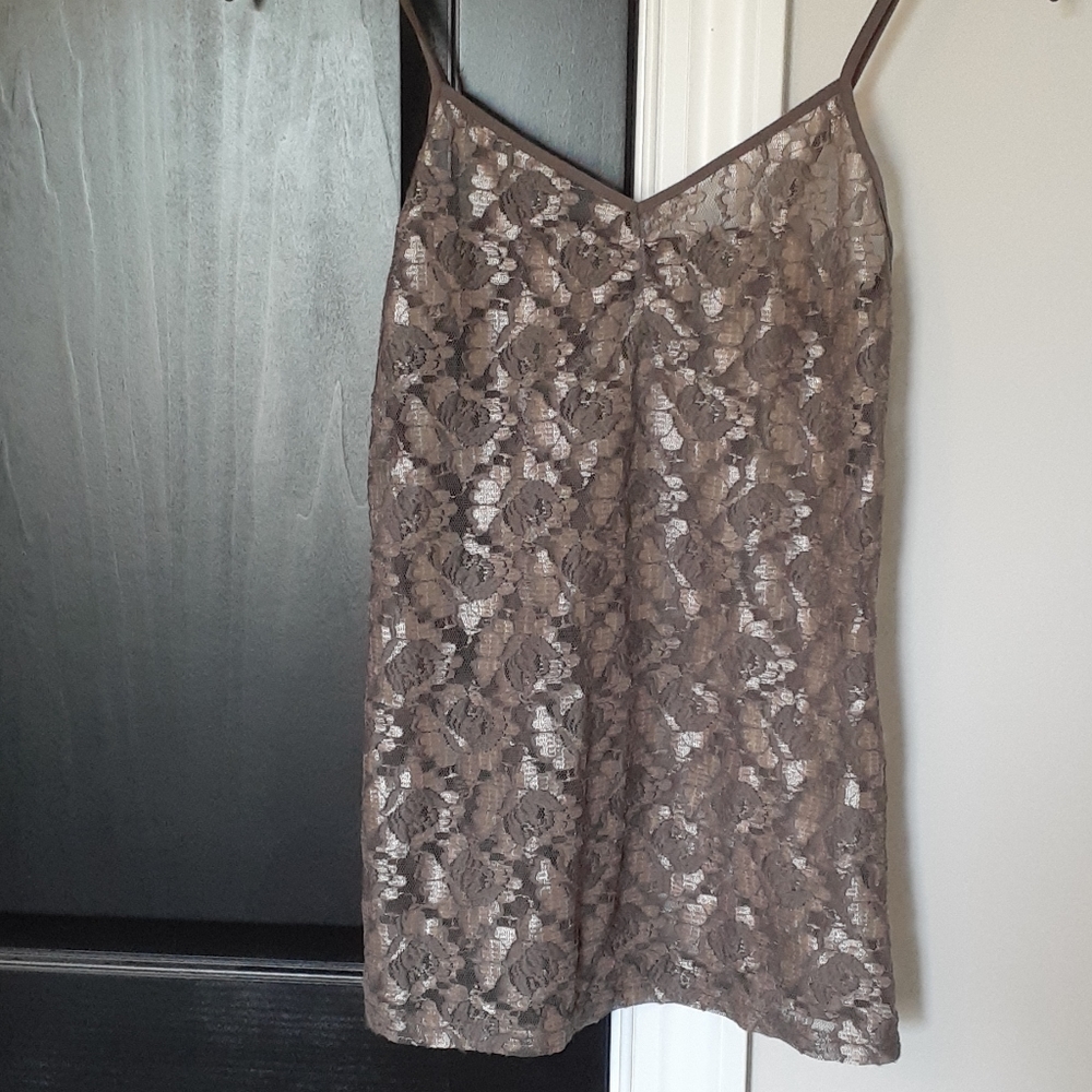 BKE Boutique brown and gold lace tank